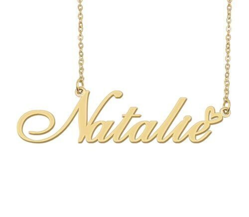 3067 Natalie Name Necklace Heart Charm Pendant 18k Gold Plated Stainless